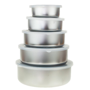 Set 5 Recipiente Otel Inoxidabil cu Capac Transparent | Alternativa Ecologica la Plastic | 10-18cm | Picnic, Calatorii si Organizare Bucatarie