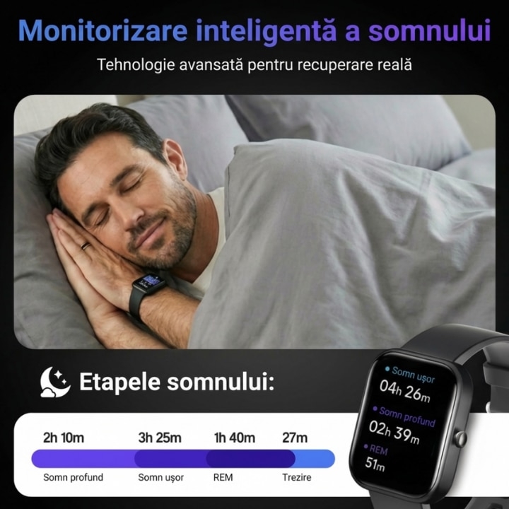Smartwatch GT4 Pro | Apeluri Bluetooth 4.0 | IP67 Rezistent Apa | Monitor SpO2 Ritm Cardiac Somn | 2 Curele Incluse | 17 Functii | Negru - imagine 4
