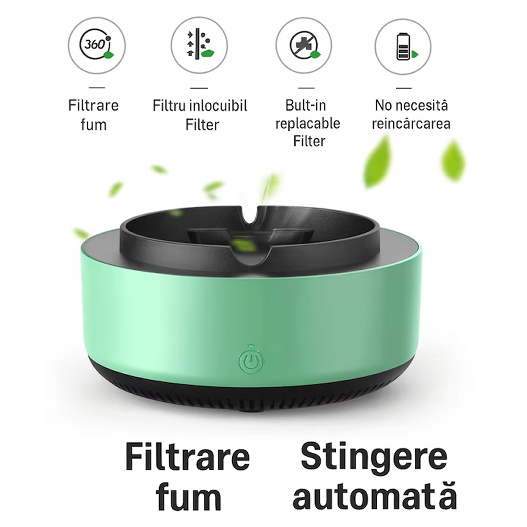 Pachet 1+1 Scrumiera Electrica cu Aspiratie si Purificator Aer | 2 Pastile Odorizante Incluse | Filtrare Fum si Mirosuri | Baterii | Compacta - imagine 3