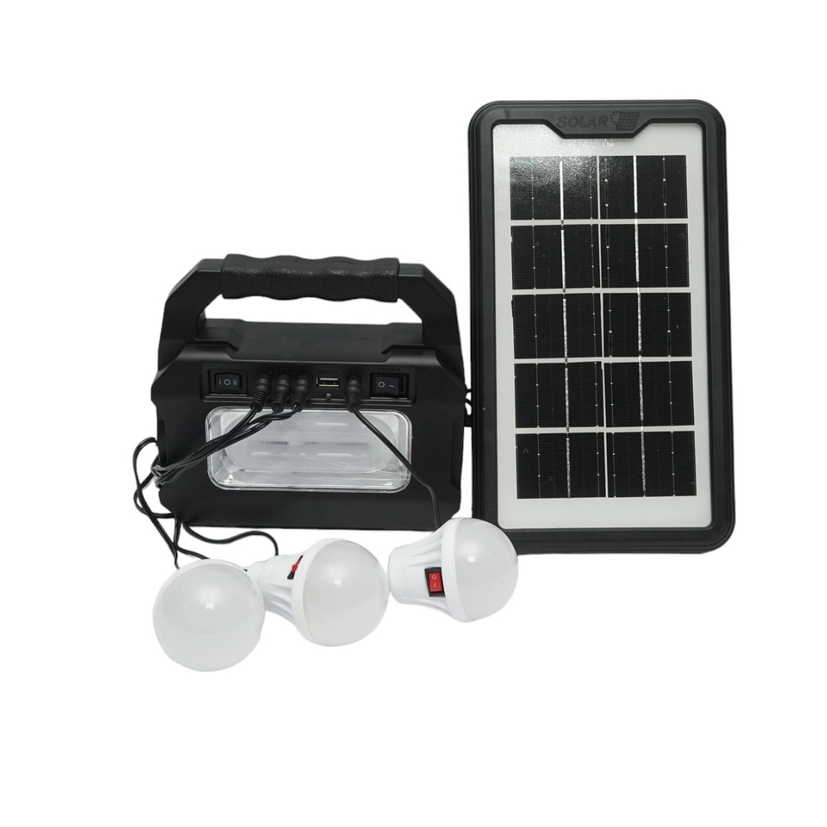 Kit Solar Portabil GD8080 | Lanterna Spot/Flood si Lampa Lucru 12 LED | 3 Becuri LED Cablu 5m | Baterie 4000mAh 6V | Incarcare Solara 12h sau Retea 13h | USB 5V - imagine 3