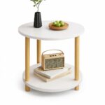 Masuta de Cafea cu Doua Niveluri | Blat Alb si Picioare Lemn Natural | Raft Inferior Depozitare | Design Scandinav | 40x53cm