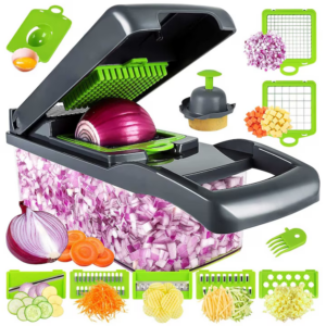 Razatoare Multifunctionala 14 Piese | 8 Lame Interschimbabile Otel Inox 420 | Recipient 1.2L cu Cos Scurgere | Separator Ou | ABS |