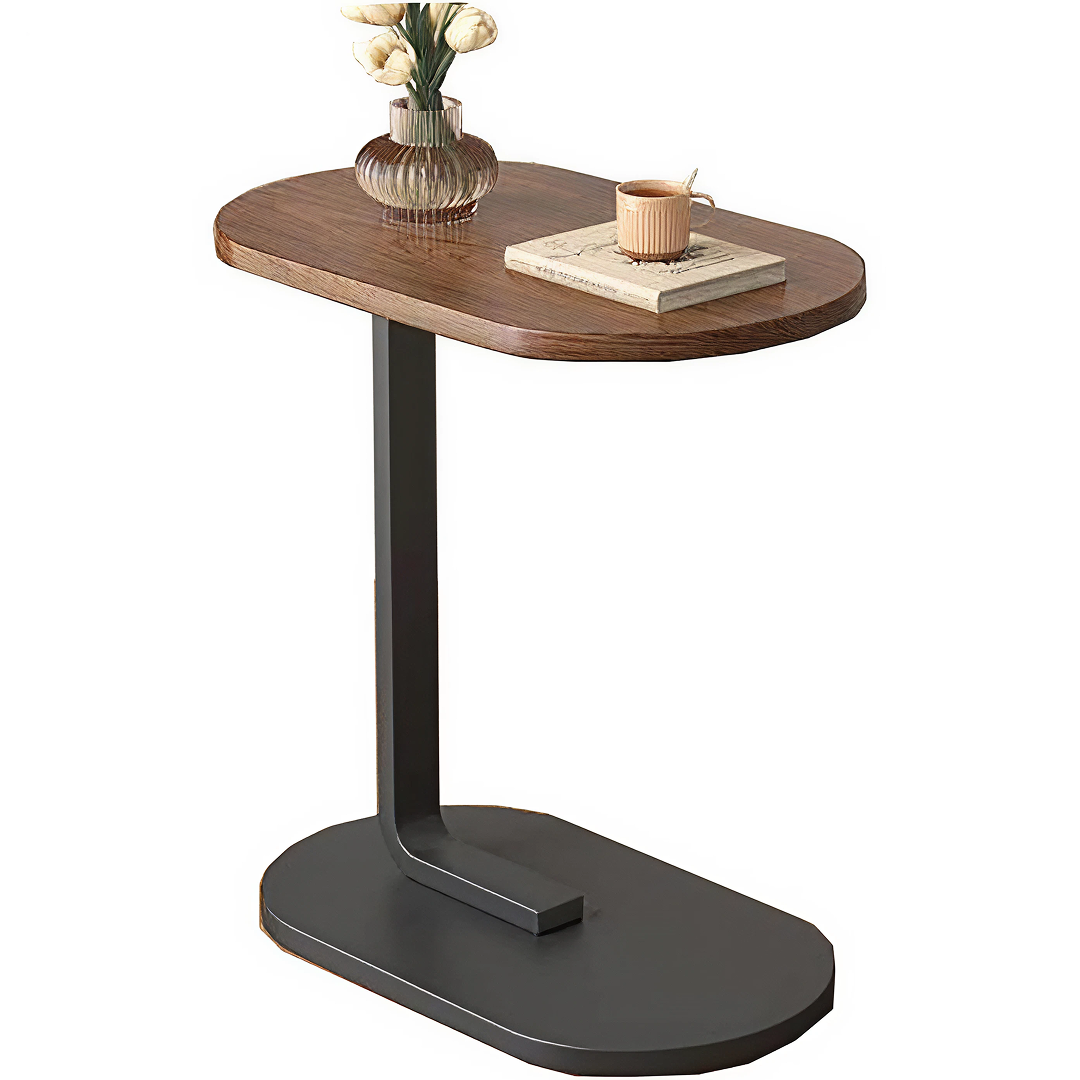 Masuta Laterala in Forma de C | Panou MDF si Cadru Metal | 34x24x58cm | Culoare Nuc | Canapea si Pat | Asamblare 10 Min
