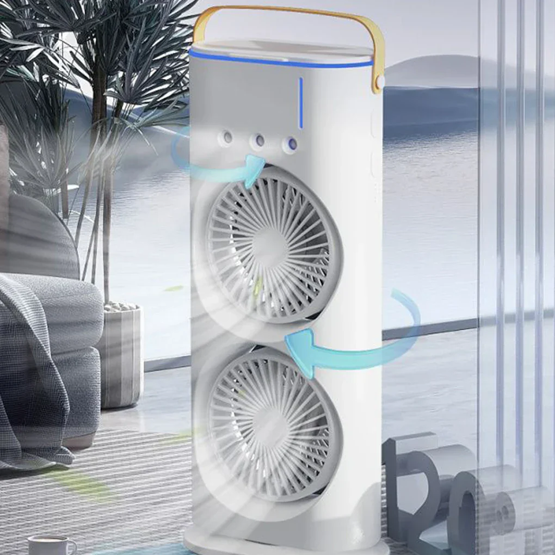 Ventilator Birou Portabil cu Umidificare prin Pulverizare | 2 Capete Oscilante | 3 Viteze | 3000mAh 36W | 37x9x16.5cm - imagine 5