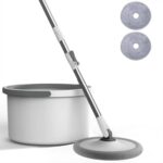 Set Mop cu Galeata | Separare Apa Curata/Murdara | Cap Rotativ 360° | Maner Reglabil | 2 Lavete Microfibra | Scurgere Integrata | Alb