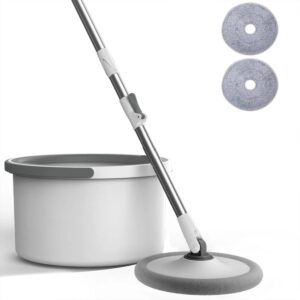 Set Mop cu Galeata | Separare Apa Curata/Murdara | Cap Rotativ 360° | Maner Reglabil | 2 Lavete Microfibra | Scurgere Integrata | Alb