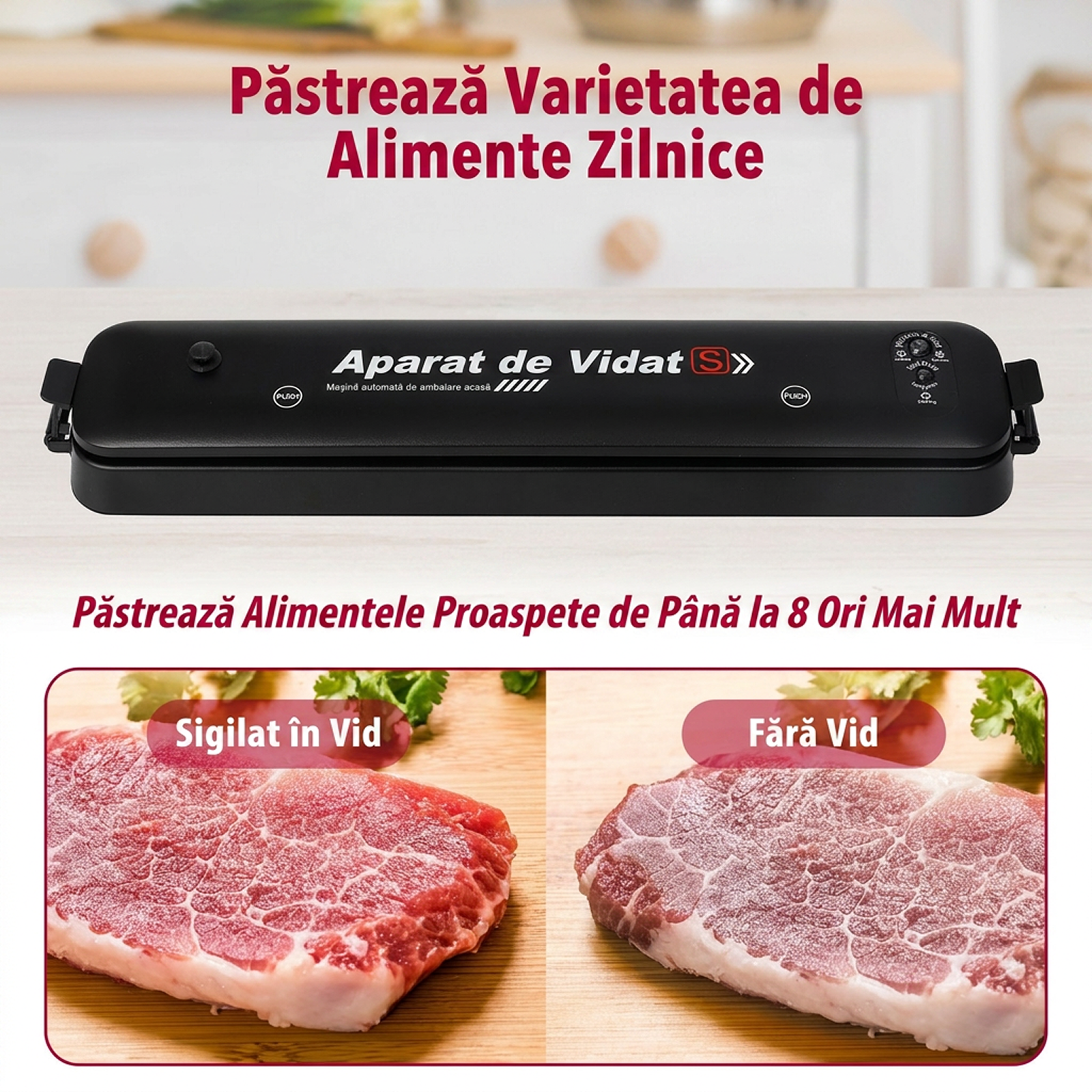 Aparat de Sigilat si Vidat Alimente | 220V 90W | Mod Automat si Manual | Indicator LED | Alimente Uscate si Umede | Compact Portabil - imagine 5