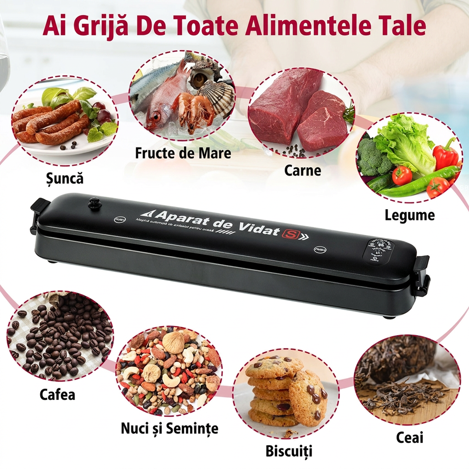 Aparat de Sigilat si Vidat Alimente | 220V 90W | Mod Automat si Manual | Indicator LED | Alimente Uscate si Umede | Compact Portabil - imagine 6