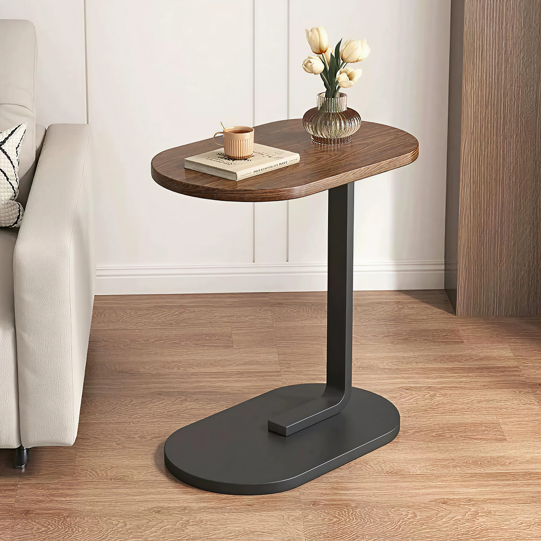 Masuta Laterala in Forma de C | Panou MDF si Cadru Metal | 34x24x58cm | Culoare Nuc | Canapea si Pat | Asamblare 10 Min - imagine 7