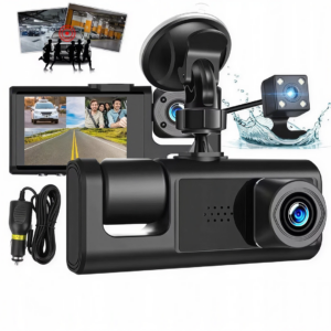 Camera Auto Bord Tripla DVR | Full HD 1080P | Fata + Spate + Interior | Ecran IPS 2" | G-Senzor | Detectie Miscare | Inregistrare Ciclica