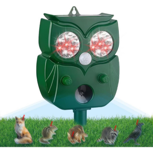 Repelent Solar Animale Design Bufnita | Ultrasunete + 14 LED + Alarma Sonora | Senzor PIR 120° 10m | IP65 | 5 Moduri | USB + Solar